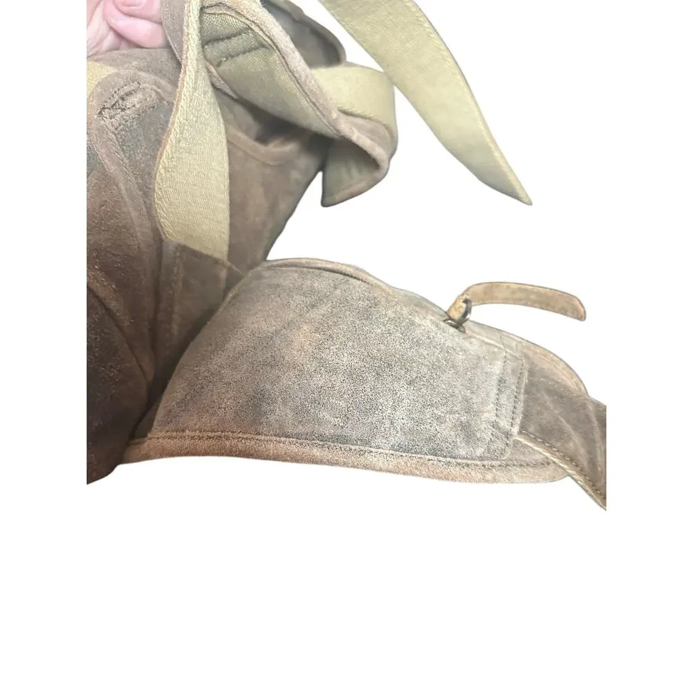 Wilsons Leather M. Julian Suede Backpack Tan Distressed Brass Buckle rare unique